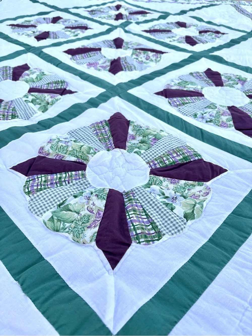 2 Vintage Beautiful Hand Stitched Floral Patchwork Twin Size Quilts